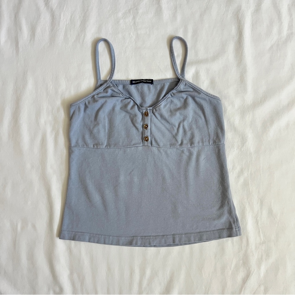 Brandy Melville Tiffany Tank Top | Light Blue Button Picot Trim Camisole Size OS